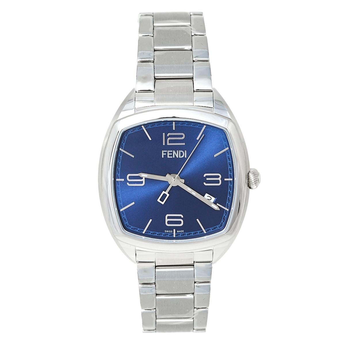 Fendi Blue Stainless Steel Momento 22000L Women's Wristwatch 39 mm