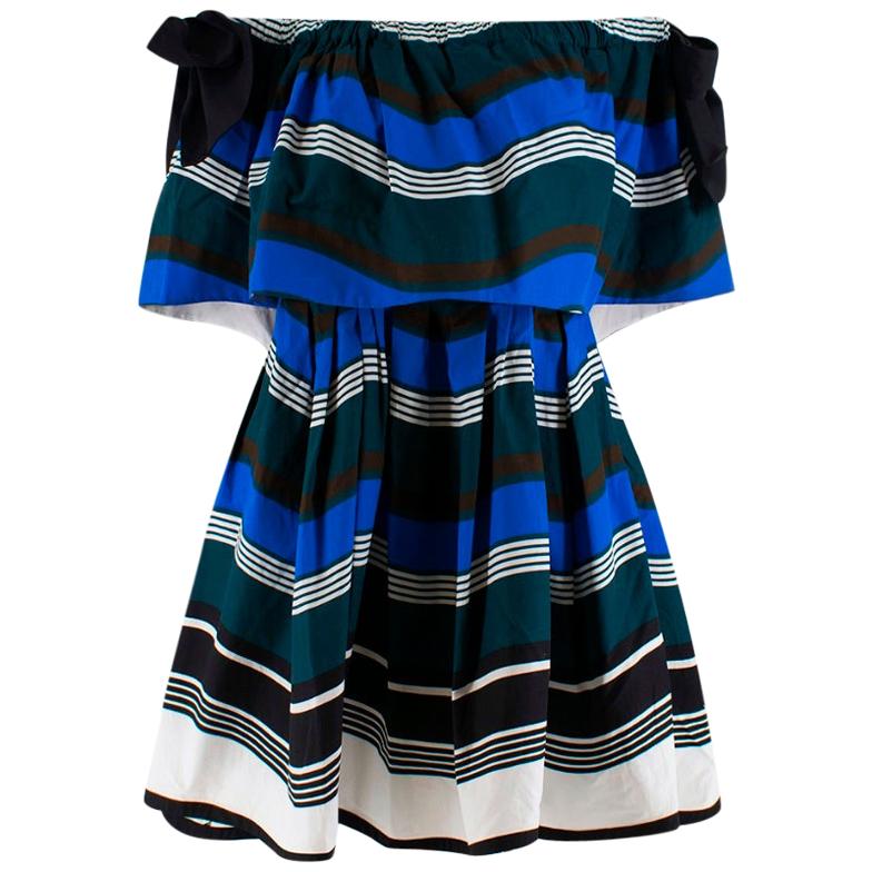 Fendi Blue Striped Bardot Skater Mini Dress - Size US8 For Sale