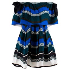 Fendi Blue Striped Bardot Skater Mini Dress - Size US 8
