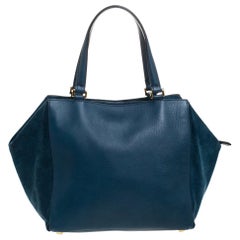Fendi Blue Suede And Leather Boston Bag