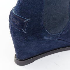 FENDI blue suede elastic side gusset concealed wedge comfort ankle boots EU37