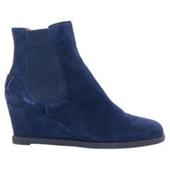 FENDI blue suede elastic side gusset concealed wedge comfort ankle boots EU37