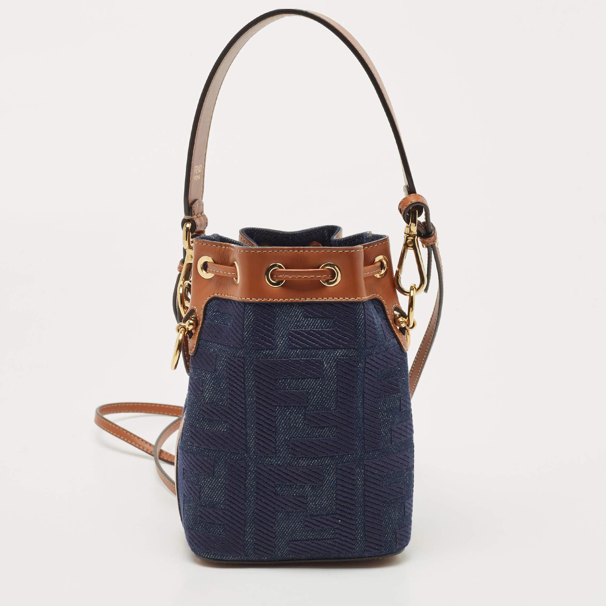 Fendi Blue/Tan Denim and Leather Mini Mon Tresor Bucket Bag 8