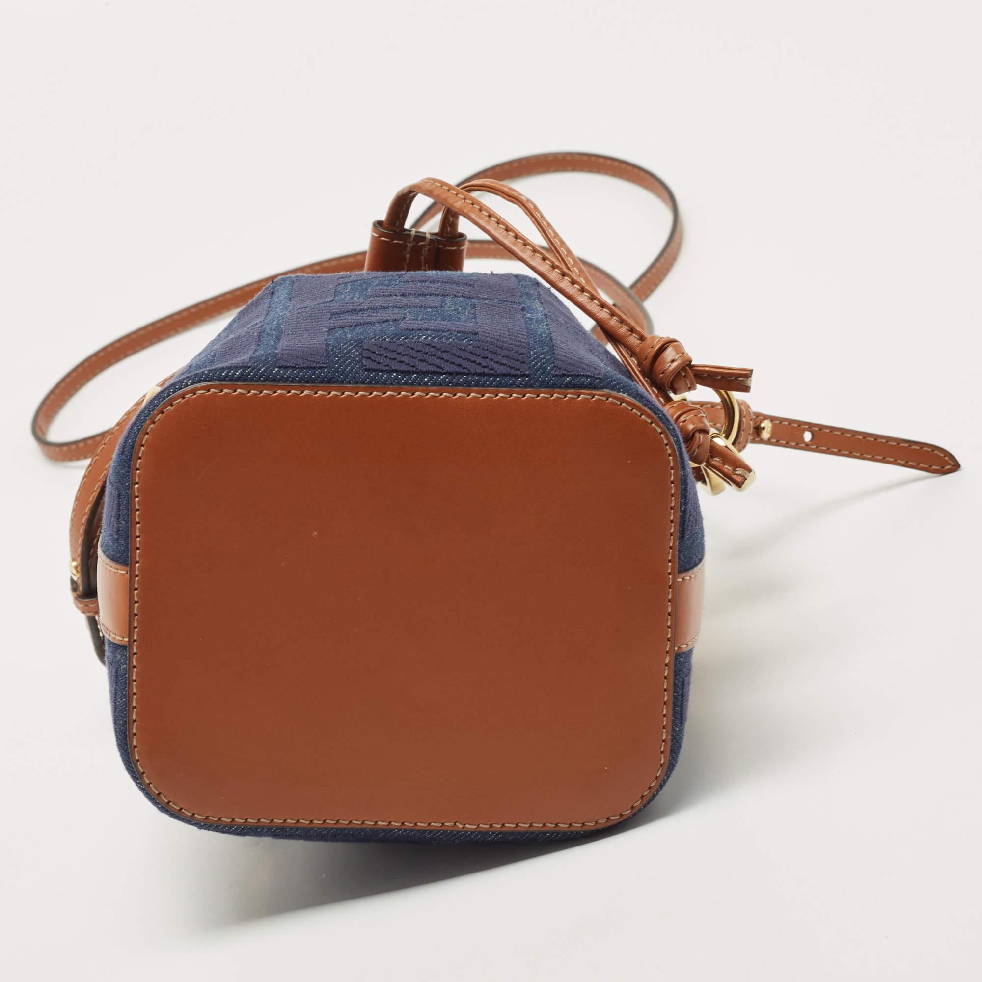Fendi Blue/Tan Denim and Leather Mini Mon Tresor Bucket Bag 4