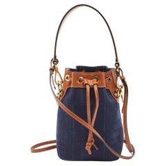 Fendi Blue/Tan Denim and Leather Mini Mon Tresor Bucket Bag
