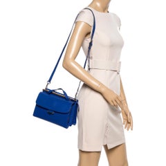 Fendi Blue Textured Leather Mini Demi Jour Top Handle Bag