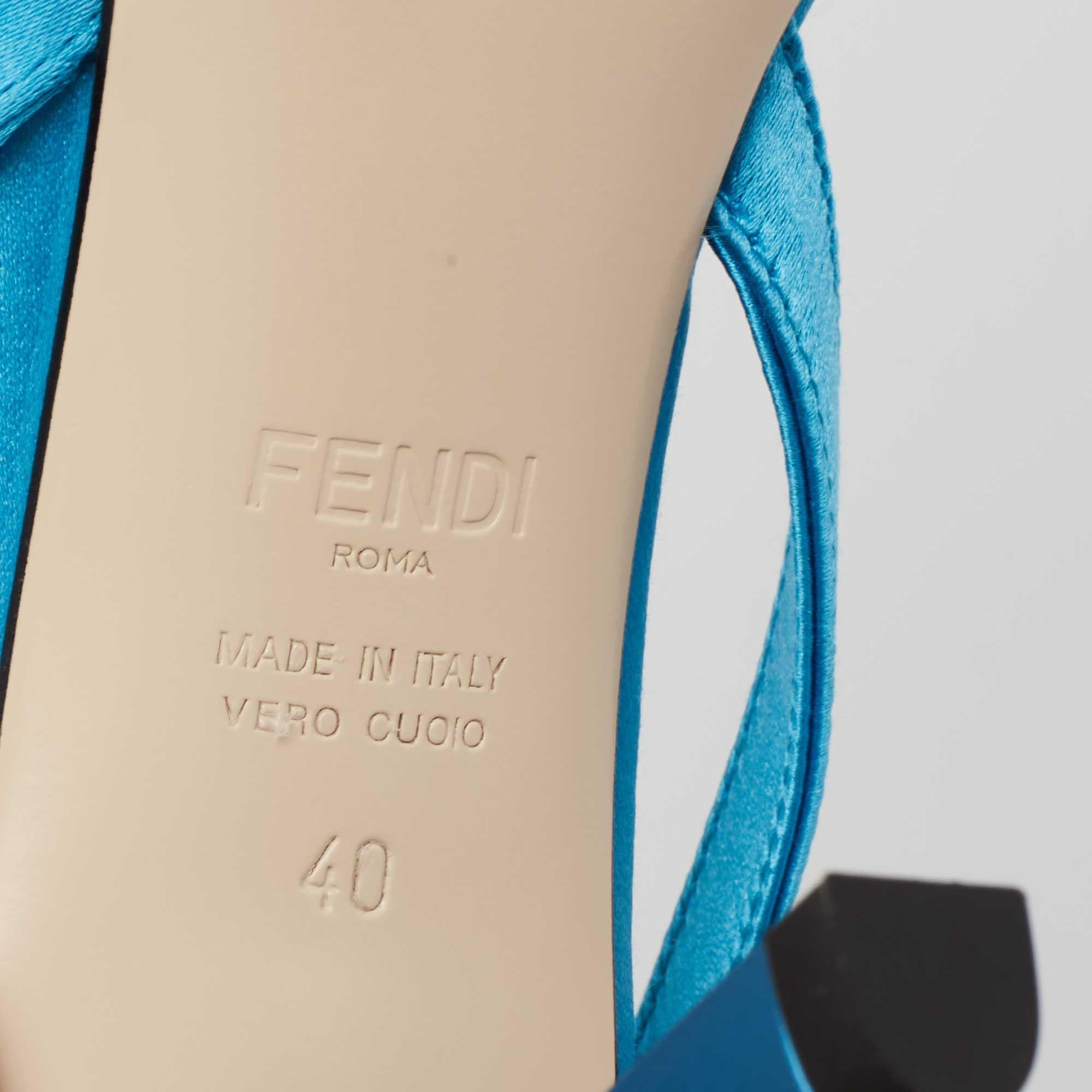 Women's Fendi Blue Tulle and Satin Colibri Lite Slingback Pumps Size 40