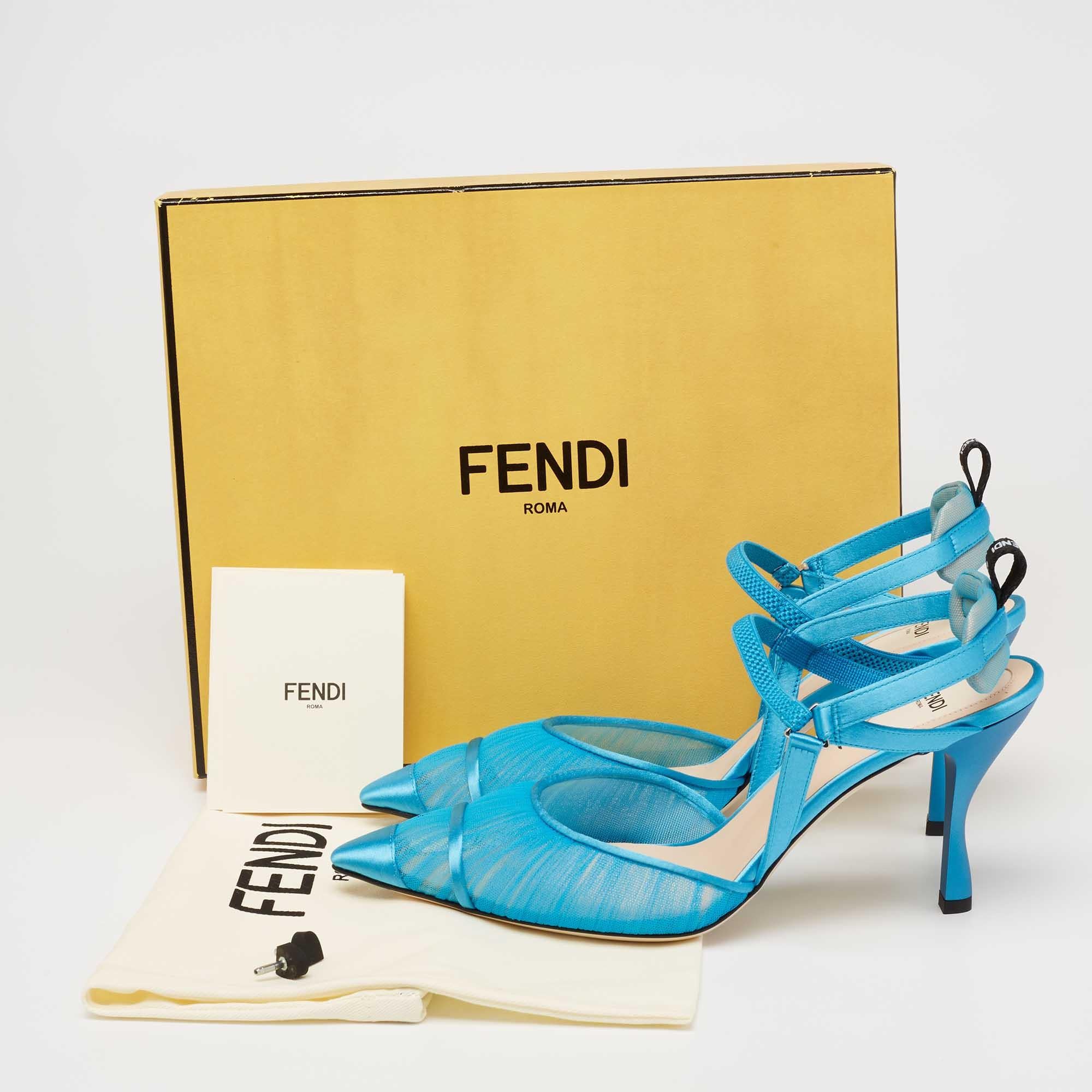 Fendi Blue Tulle and Satin Colibri Lite Slingback Pumps Size 40 2
