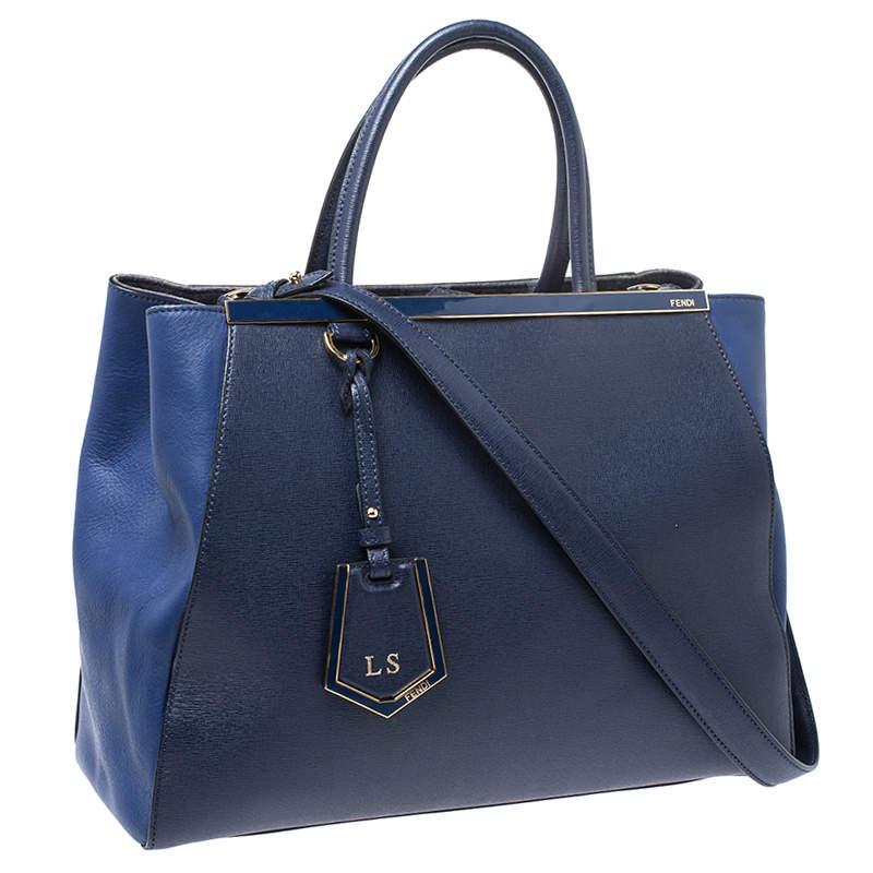 Fendi Blue Two Tone Leather Medium 2Jours Tote For Sale 6