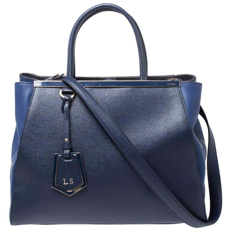 Fendi Blue Two Tone Leather Medium 2Jours Tote at 1stDibs