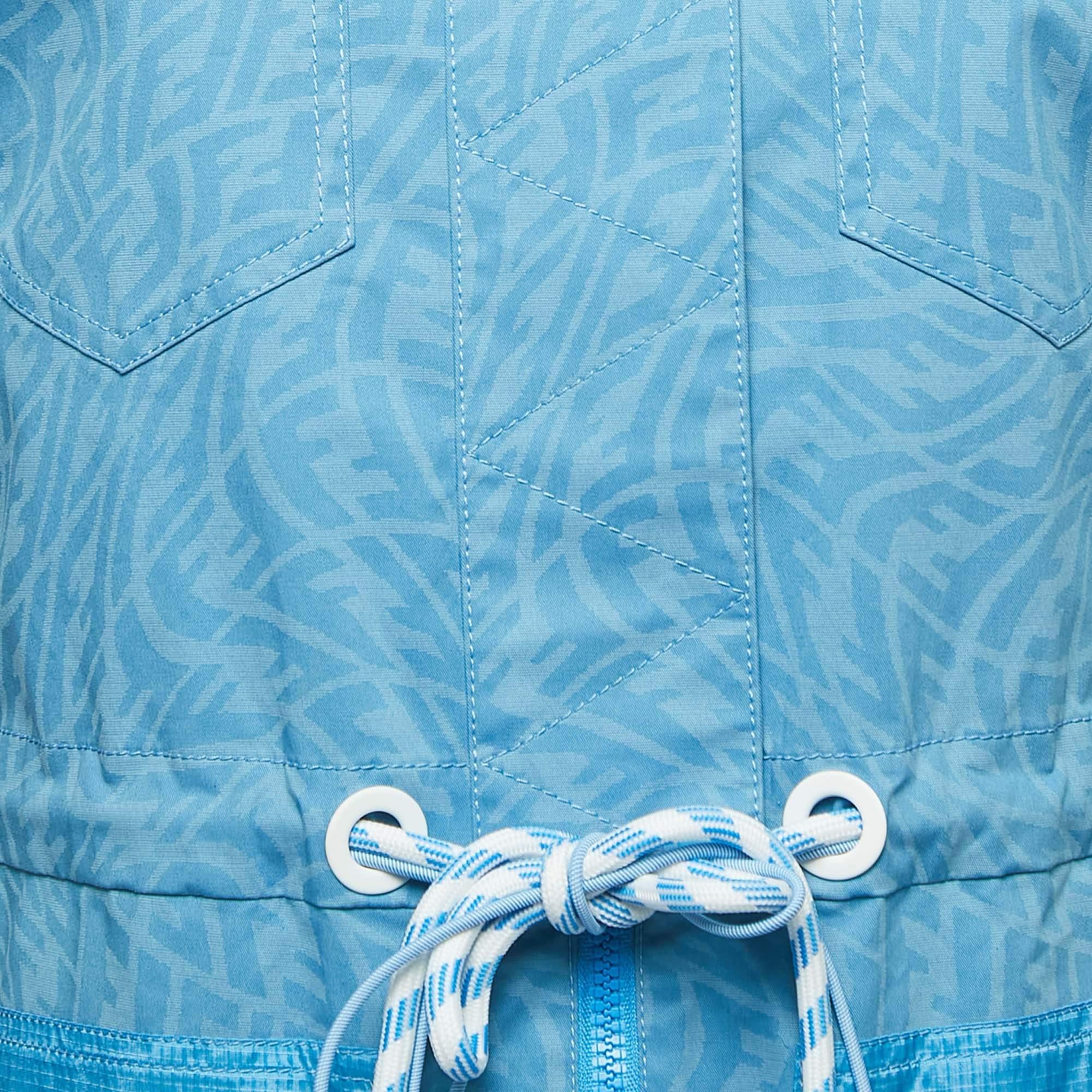Fendi Blue Vertigo Print Cotton Drawstring Waist Sleeveless Jumpsuit S In Good Condition For Sale In Dubai, Al Qouz 2