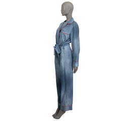 FENDI blue viscose 2016 BELTED WASHED DENIM PRINT Jumpsuit M