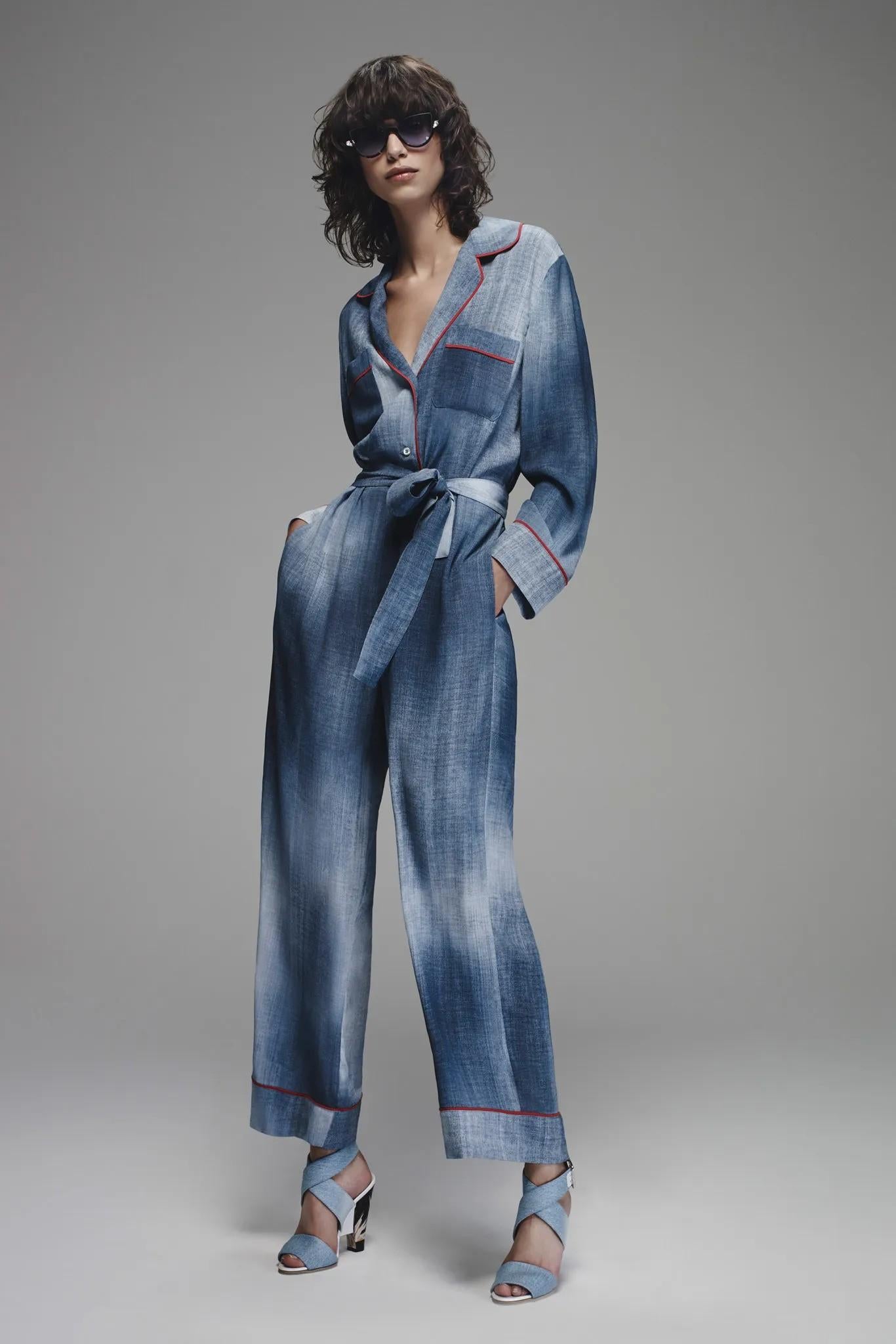 FENDI azul viscosa 2016 CINTURÓN DENIM LAVADO IMPRESO Mono M en venta 1