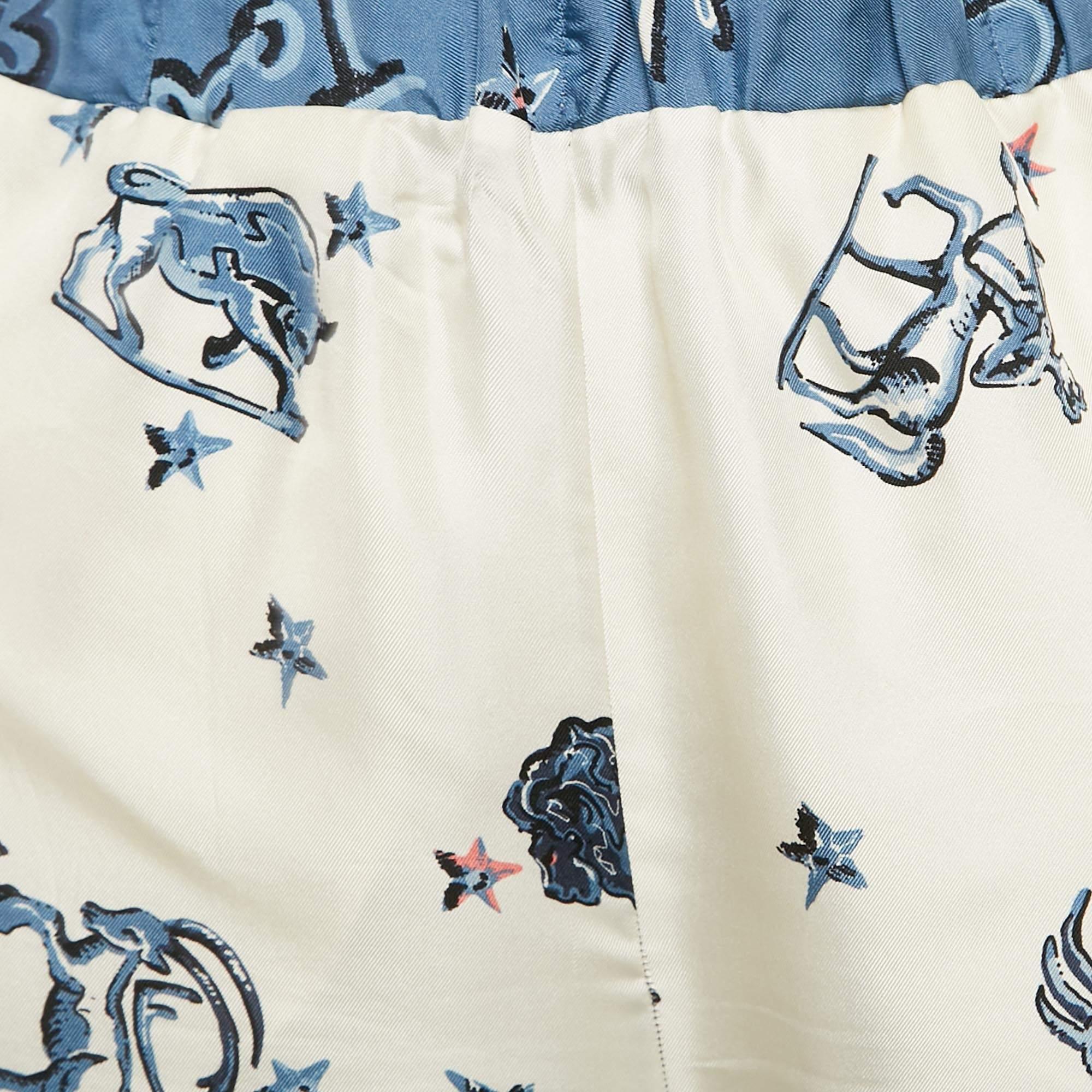 Gray Fendi Blue/White Astrology Print Silk Shorts S For Sale