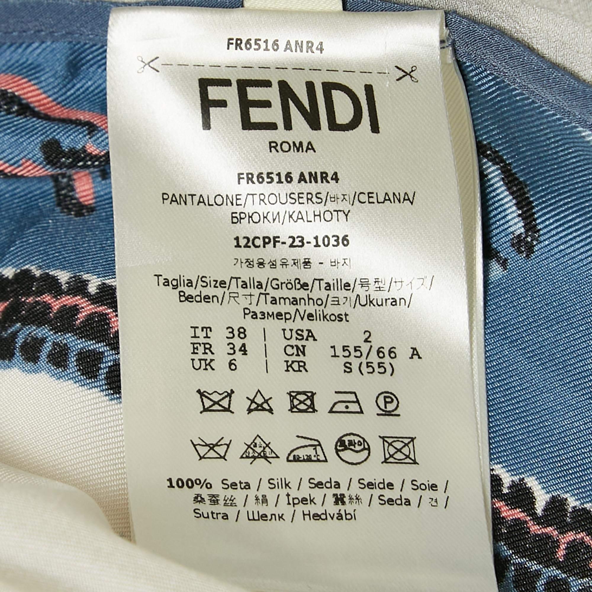Women's Fendi Blue/White Astrology Print Silk Shorts S For Sale