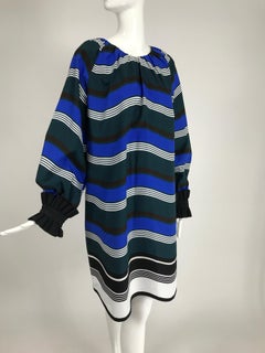 Fendi Blue White Black Waves Pattern Cotton Dress 10