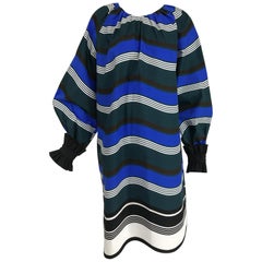 Fendi Blue White Black Waves Pattern Cotton Dress 10