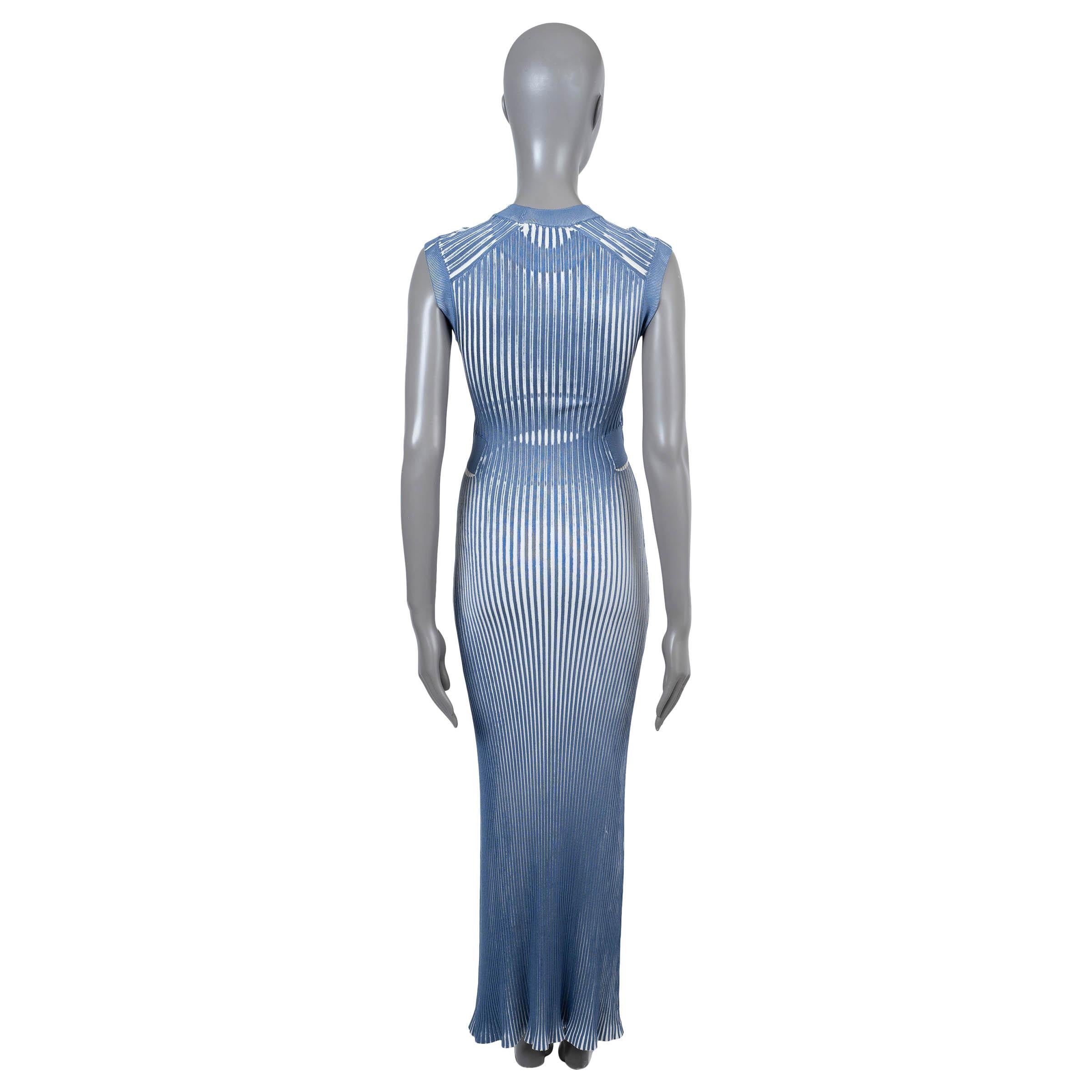 Gray FENDI blue & white silk 2023 CUT-OUT RIB-KNIT MAXI Dress 40 S