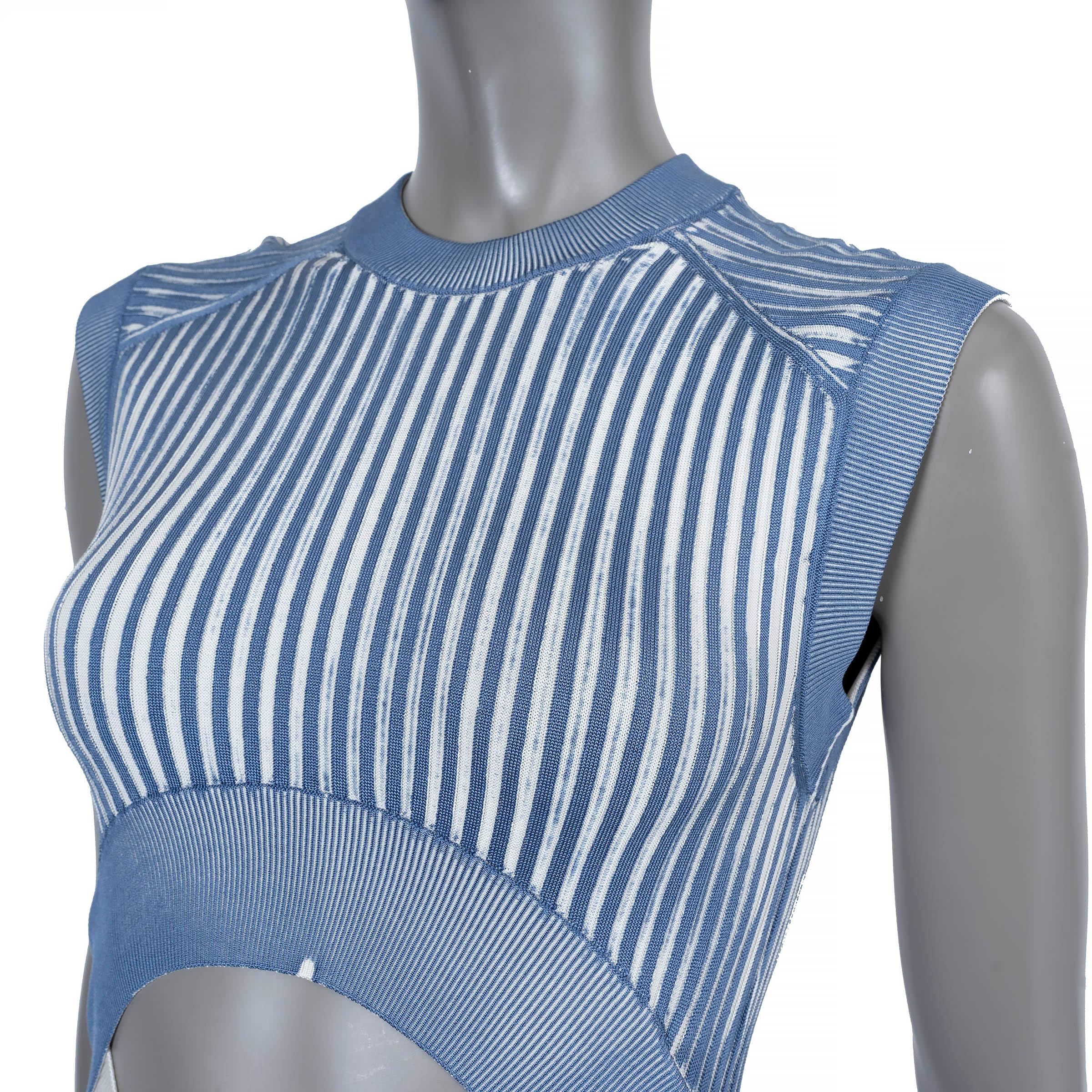 FENDI blue & white silk 2023 CUT-OUT RIB-KNIT MAXI Dress 40 S In Excellent Condition In Zürich, CH