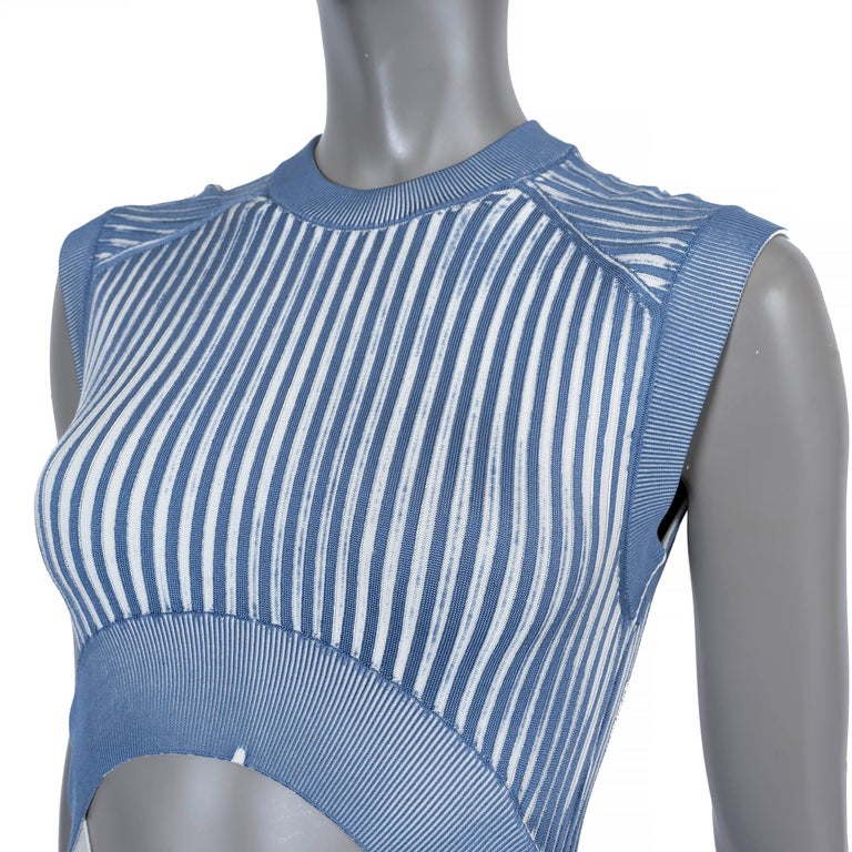 FENDI blue & white silk 2023 CUT-OUT RIB-KNIT MAXI Dress 40 S