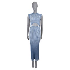 FENDI blue & white silk 2023 CUT-OUT RIB-KNIT MAXI Dress 40 S