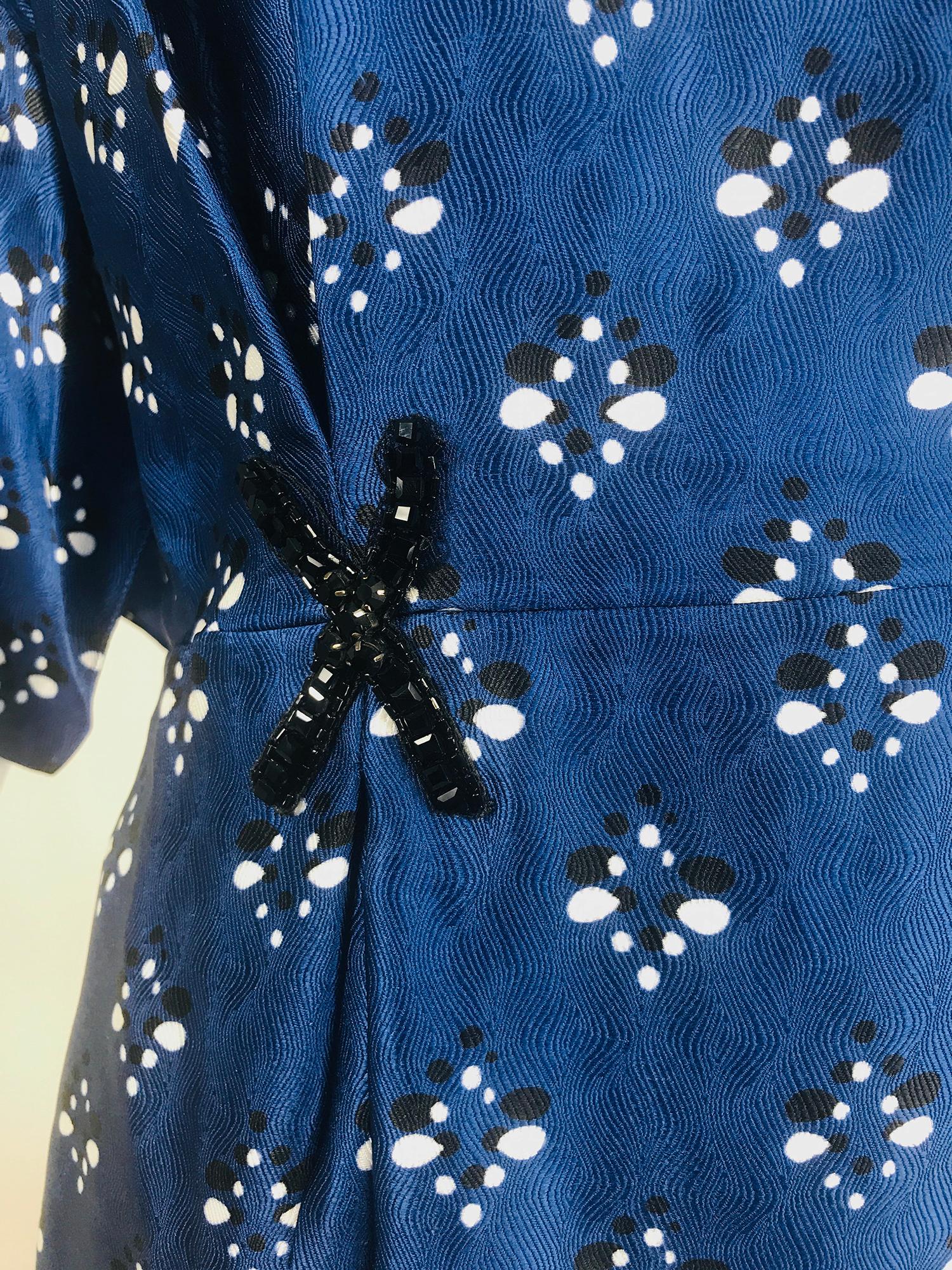 Fendi Blue & White Silk Wrap Effect Handkerchief Sleeve Loose Fit Pleated Dress 4