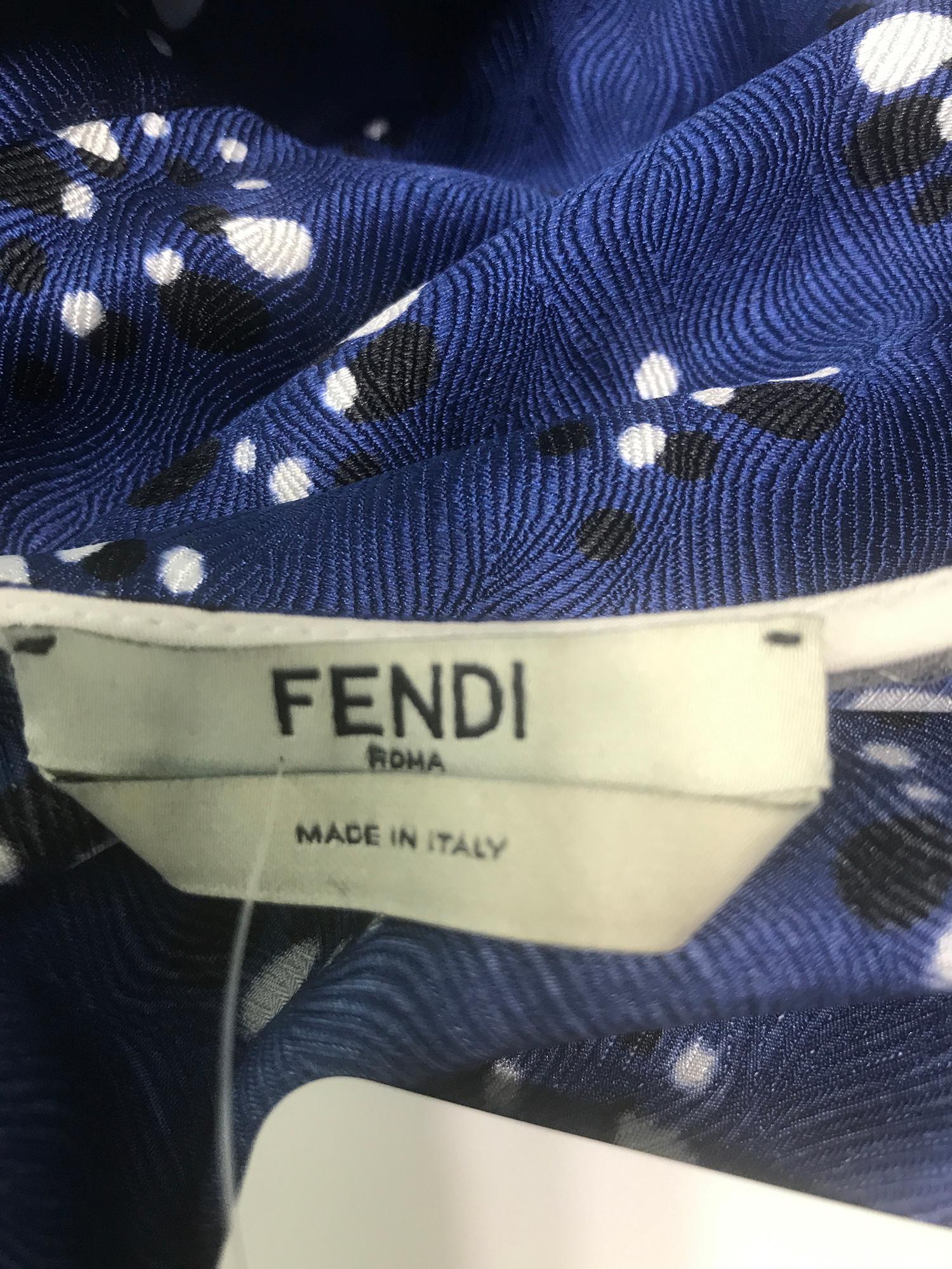 Fendi Blue & White Silk Wrap Effect Handkerchief Sleeve Loose Fit Pleated Dress 5