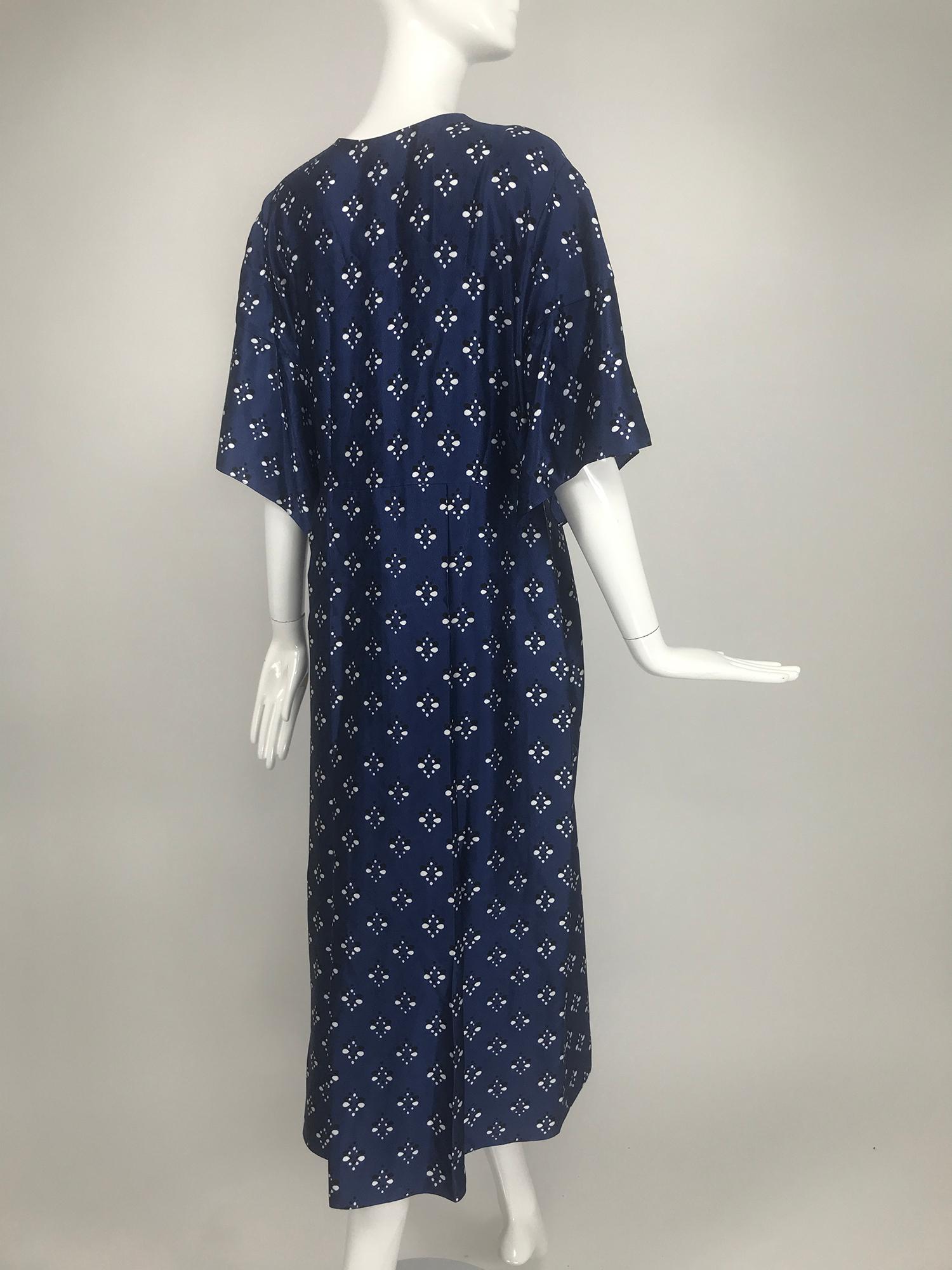 Women's Fendi Blue & White Silk Wrap Effect Handkerchief Sleeve Loose Fit Pleated Dress