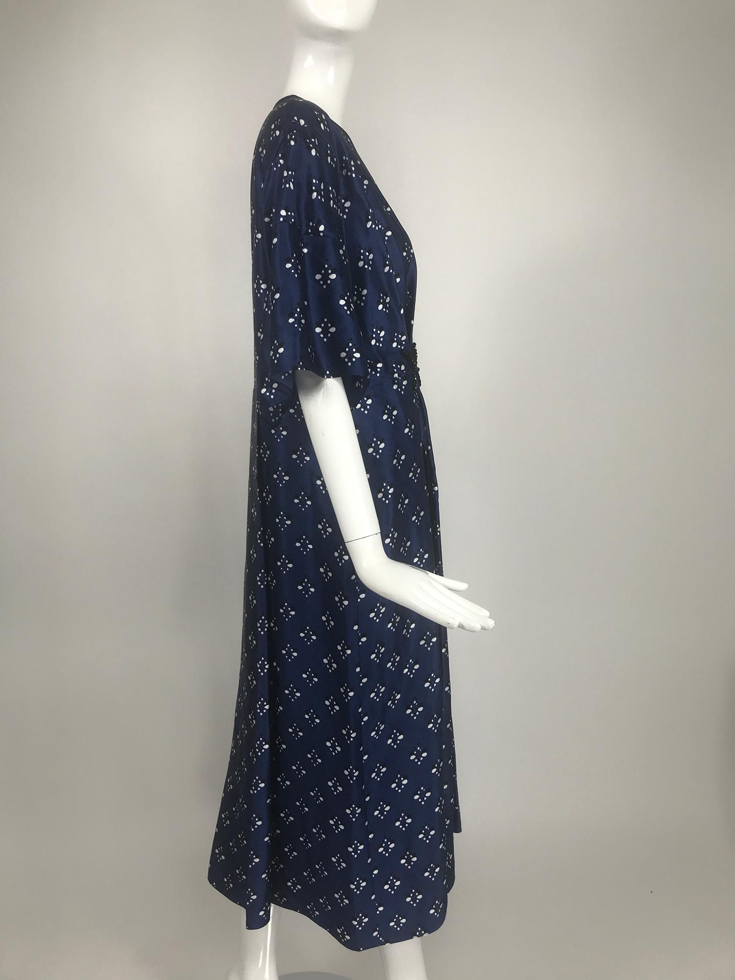 Fendi Blue & White Silk Wrap Effect Handkerchief Sleeve Loose Fit Pleated Dress 1