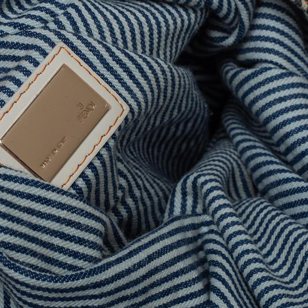 De las mujeres Fendi Tote Spy de tela a rayas azul/blanco y ribete de piel