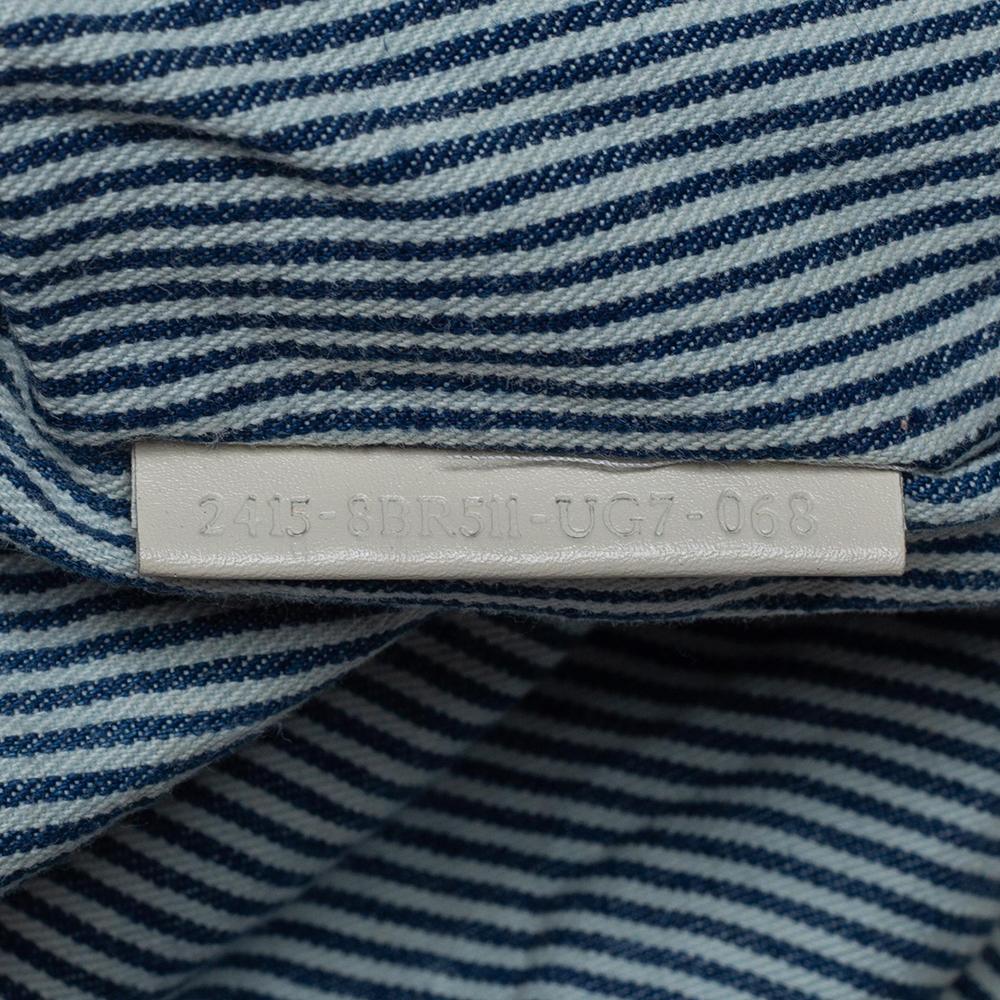 Fendi Tote Spy de tela a rayas azul/blanco y ribete de piel 1