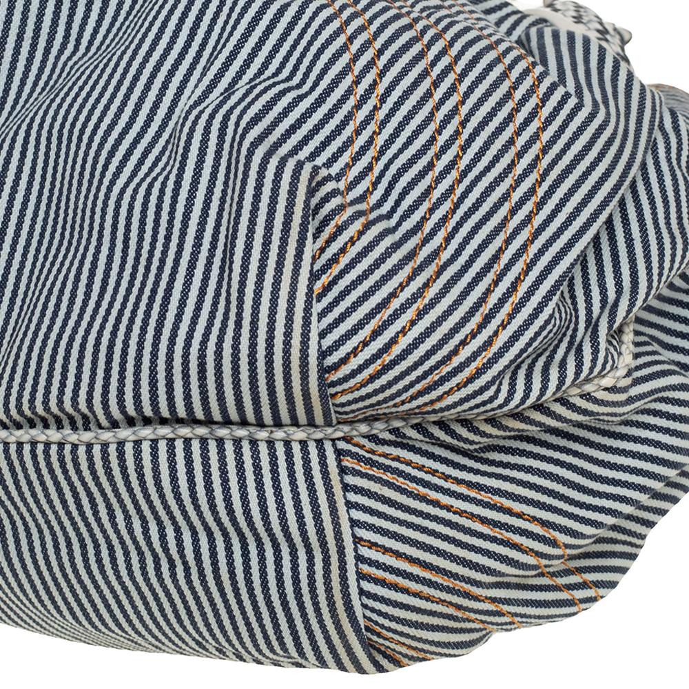 Fendi Tote Spy de tela a rayas azul/blanco y ribete de piel 4