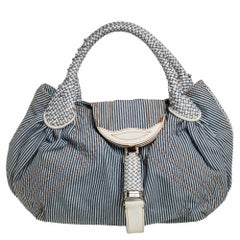 Fendi Spy Tote in tessuto a righe blu/bianco e finiture in pelle