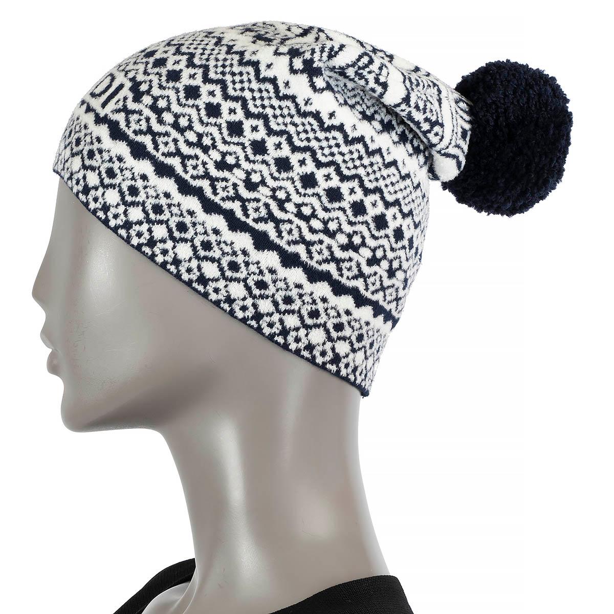 Gray FENDI blue & white wool blend HERITAGE POMPOM Beanie Knit Hat One Size For Sale