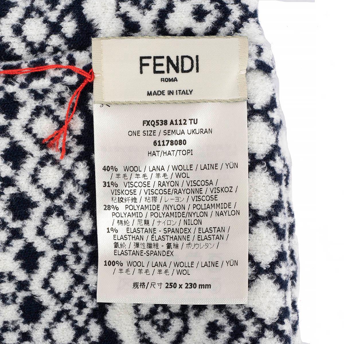 FENDI blue & white wool blend HERITAGE POMPOM Beanie Knit Hat One Size For Sale 1