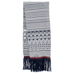 FENDI blue & white wool HERITAGE FRINGE MUFFLER KNIT Scarf