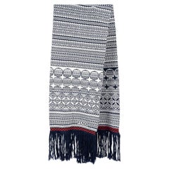 FENDI blue & white wool HERITAGE FRINGE MUFFLER KNIT Scarf