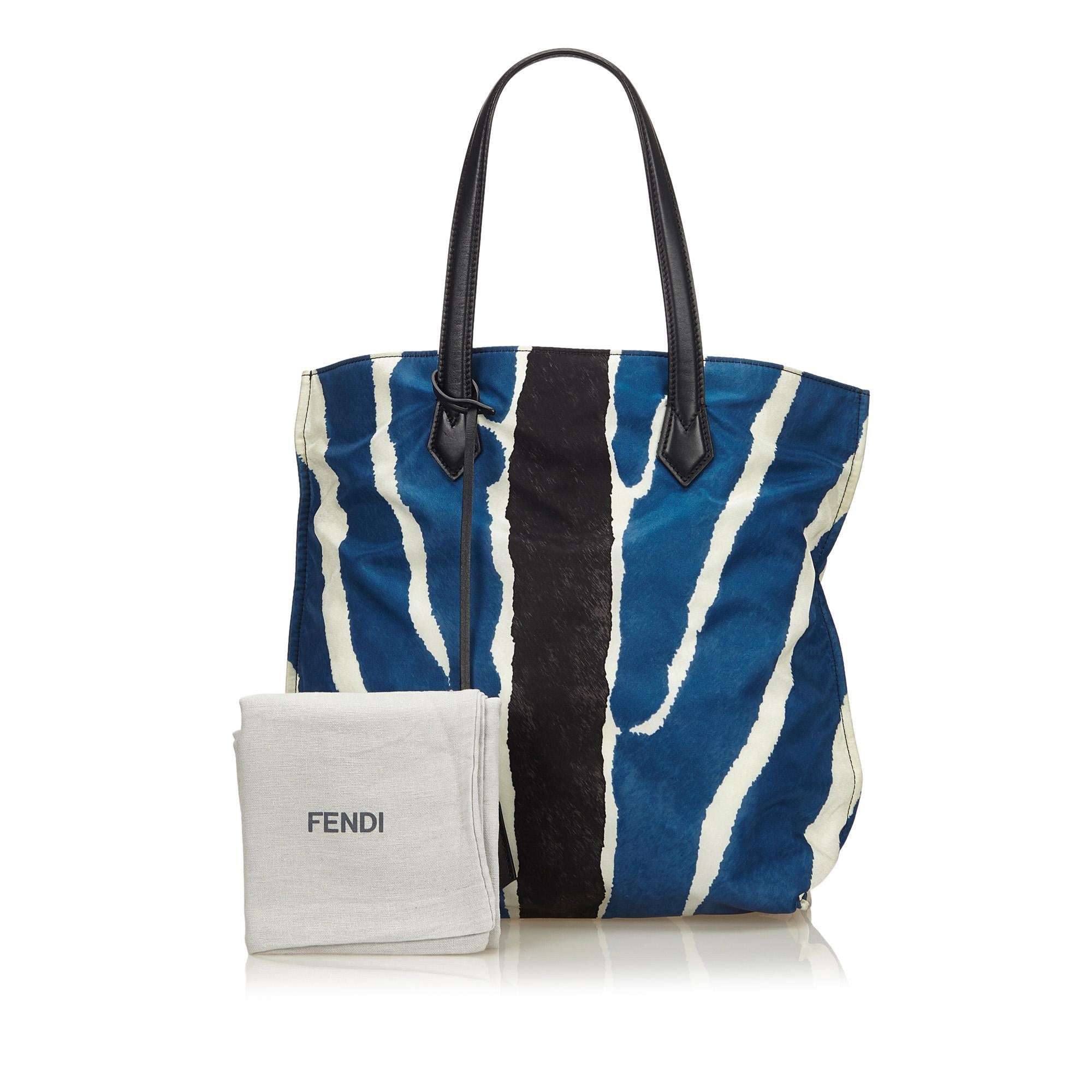 Fendi Blue  with Black Nylon Fabric Zebra Print Tote Bag Italy w/ Dust Bag 4