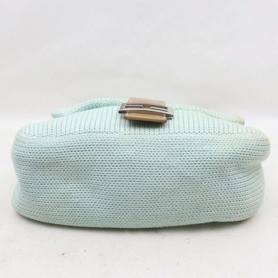 Fendi Blue Woven Knitted Mama Forever Baguette Flap Bag 863223 In Good Condition In Dix hills, NY
