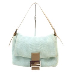 Used Fendi Blue Woven Knitted Mama Forever Baguette Flap Bag 863223