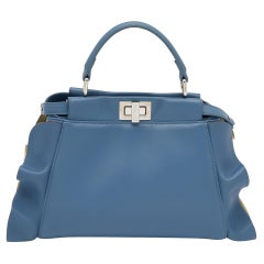 Fendi Blue/Yellow Leather Mini Wave Peekaboo Top Handle Bag