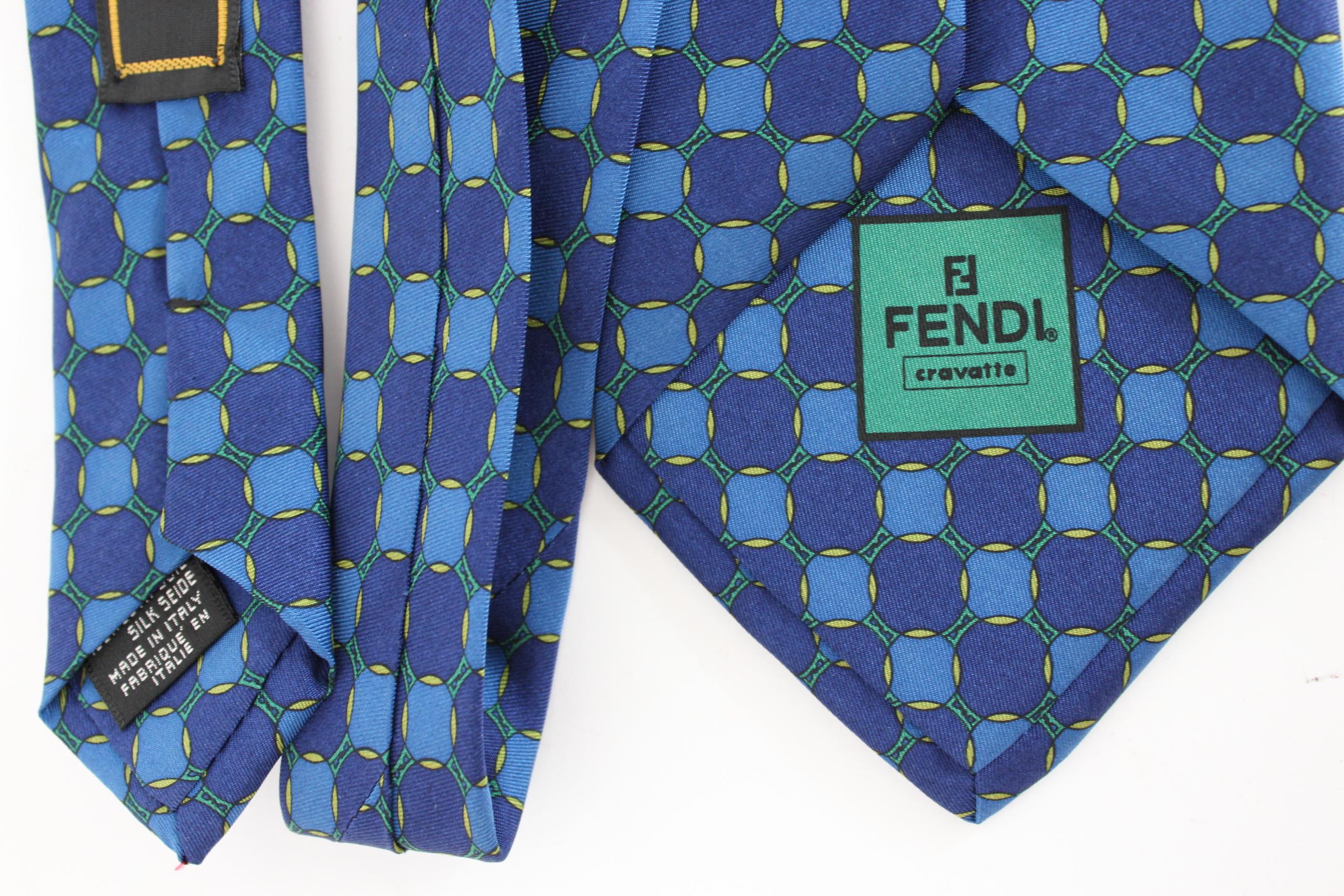 Fendi Blue Yellow Silk Classic Geometric Evening Tie at 1stDibs