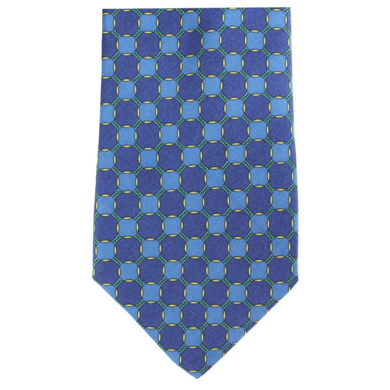 Fendi Blue Yellow Silk Classic Geometric Evening Tie at 1stDibs