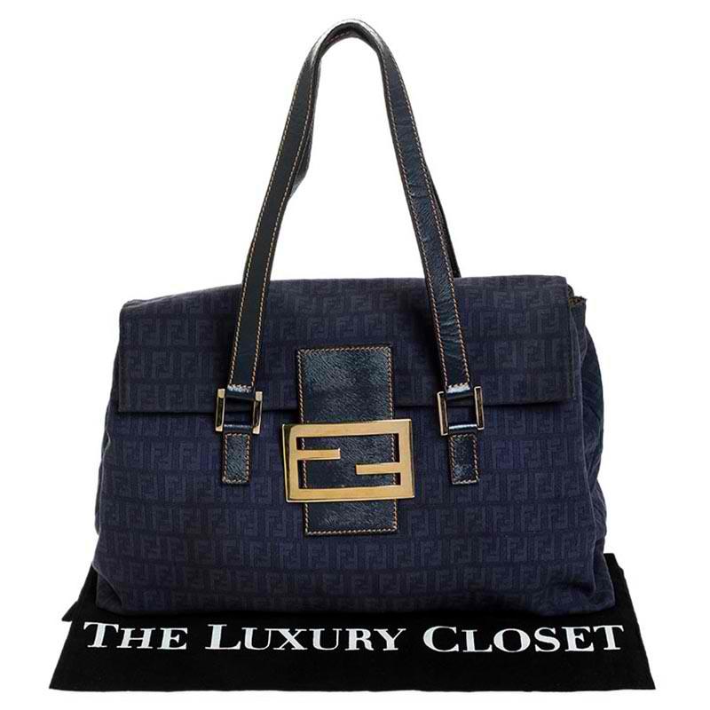 Fendi Blue Zucchino Canvas and Leather Forever Satchel 7