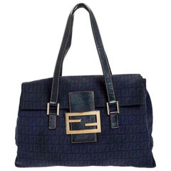Fendi Blue Zucchino Canvas and Leather Forever Satchel