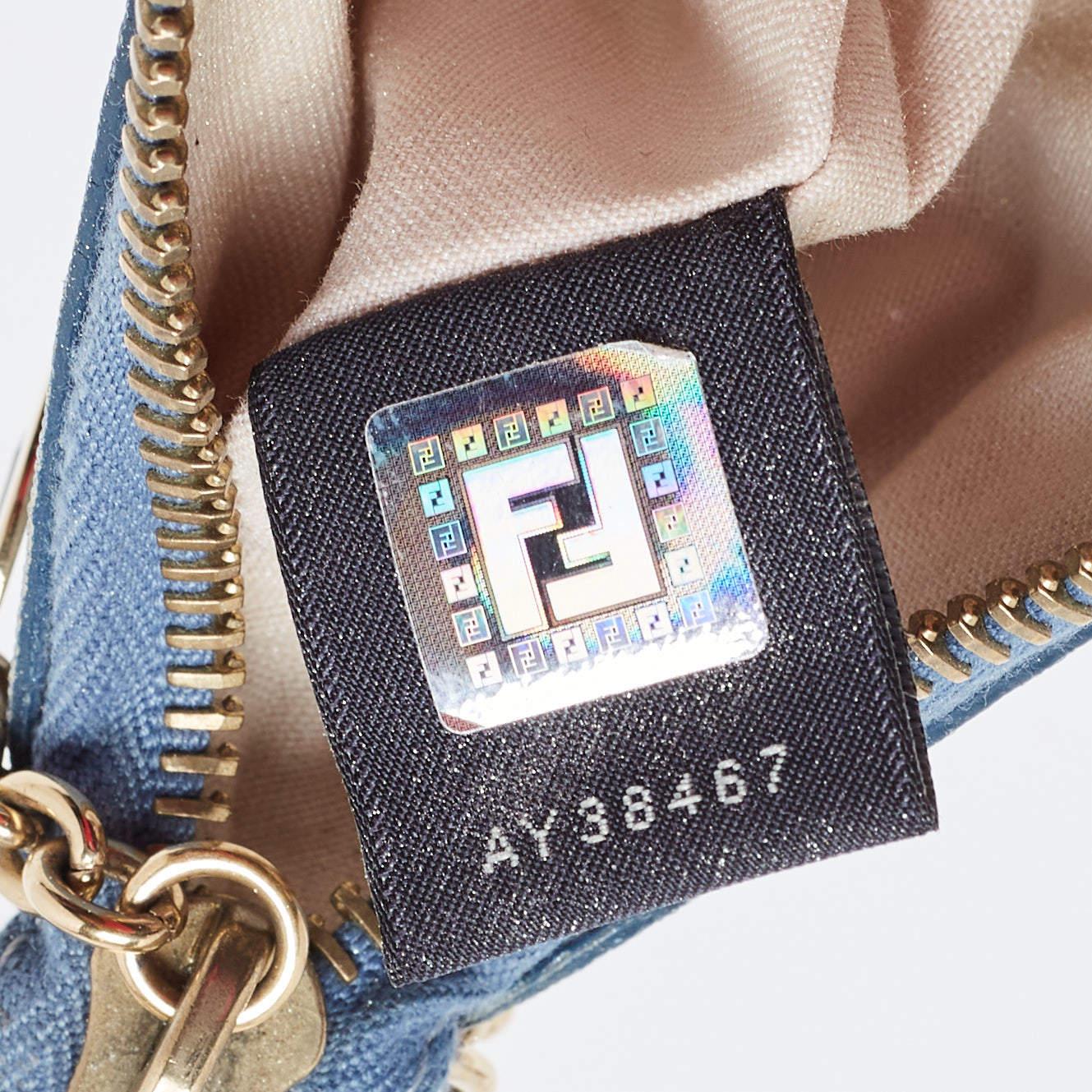 Fendi Blue Zucchino Coated Denim Charm Chain Pochette 7