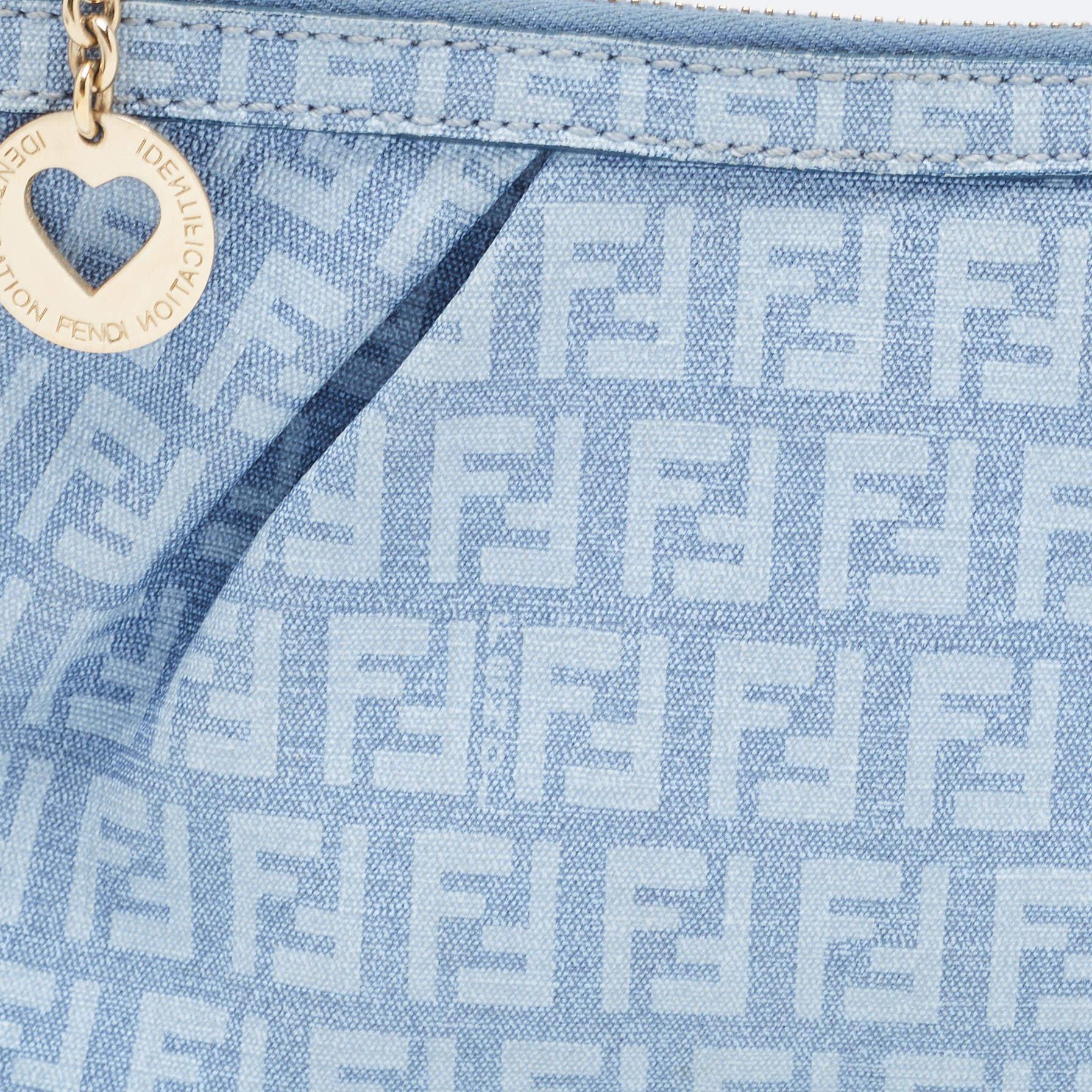 Fendi Blue Zucchino Coated Denim Charm Chain Pochette 2