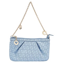 Fendi Blue Zucchino Coated Denim Charm Chain Pochette