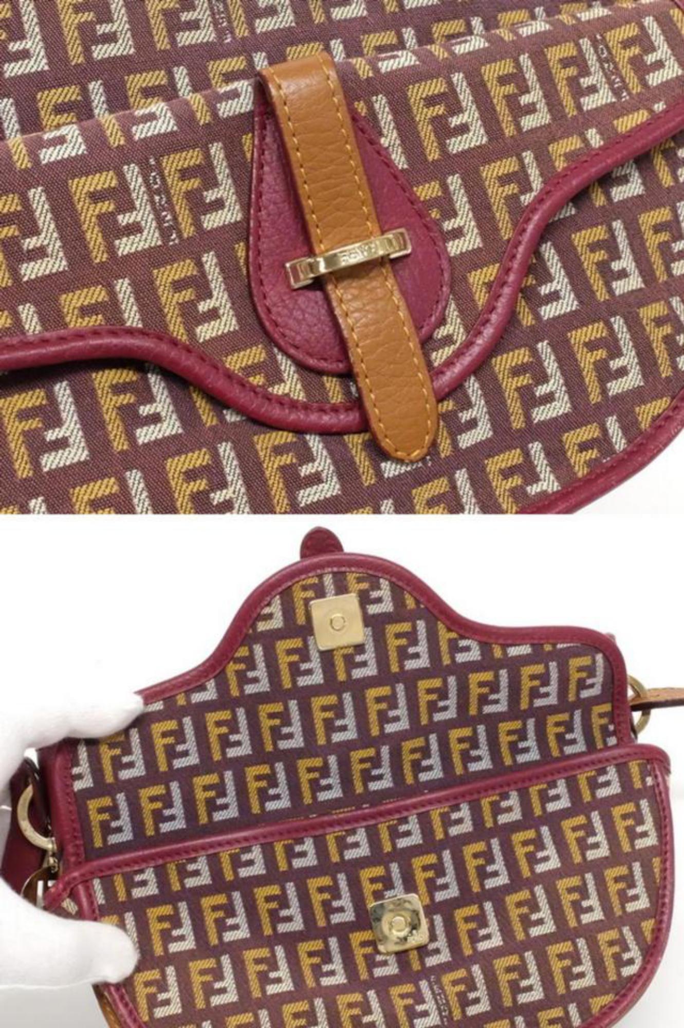 Women's Fendi Bordeaux x Brown Monogram FF Zucca Crossbody Bag 241490 For Sale