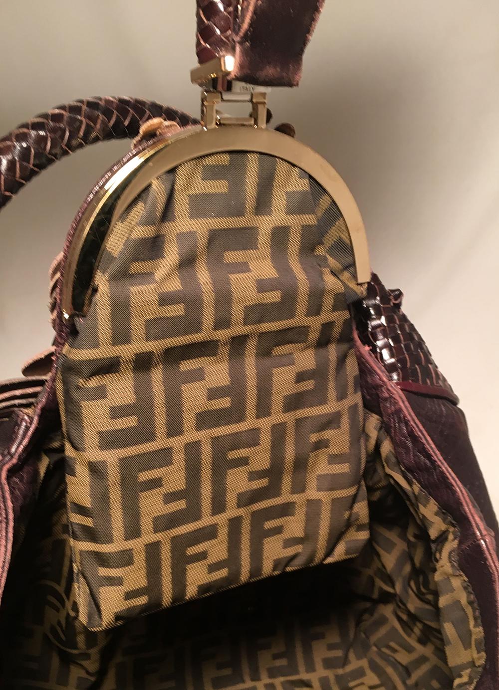 Black Fendi Borsa Spy Bag in Brown Leather fringe and Zucca Canvas